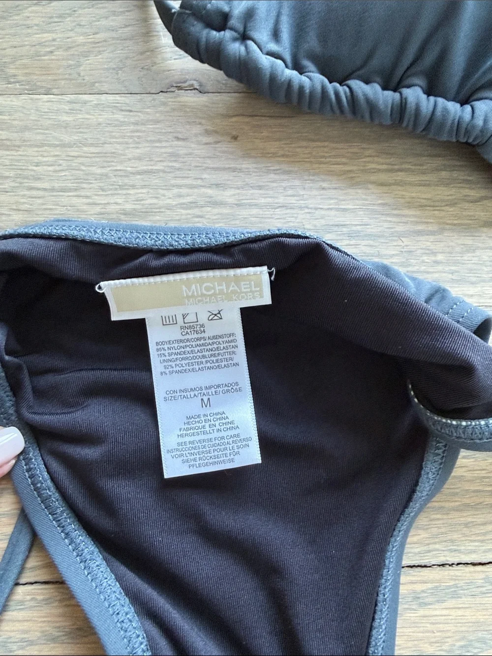 Michael Kors Charcoal Gray Triangle Tie-Side Bikini Set M